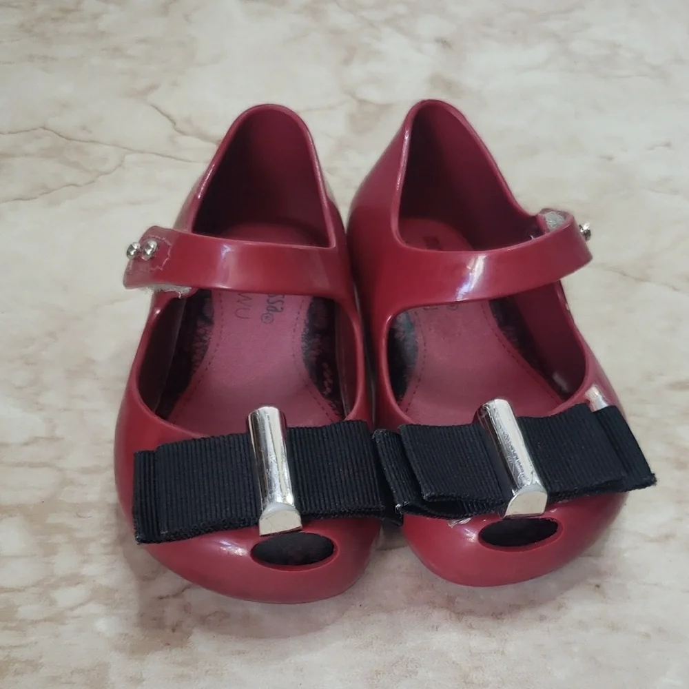 Mini Melissa Red Wine Kids Shoes with Bow
